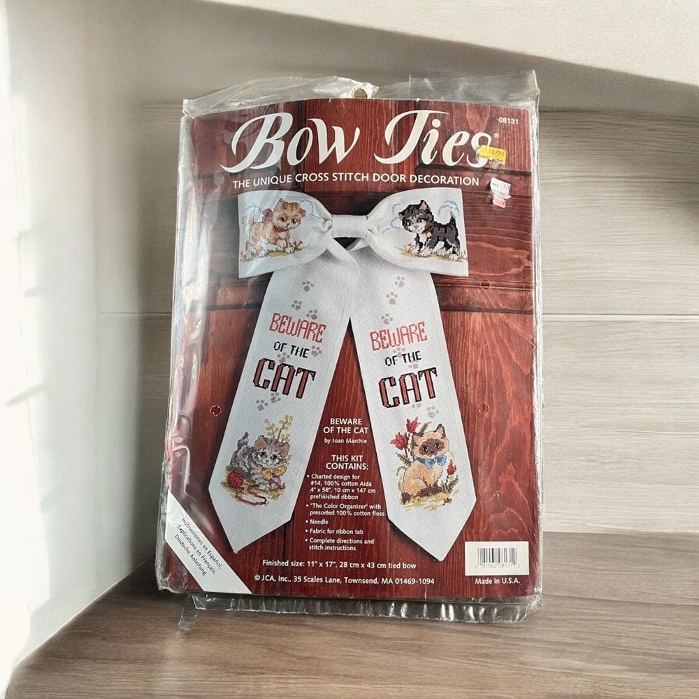 NWT Bow Ties Beware of the Cat Counted Cross Stitch Kit